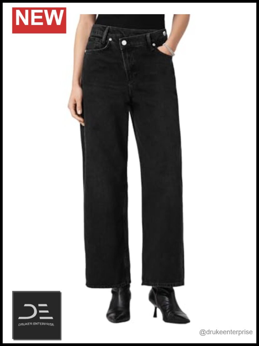 AllSaints Aki Crossover Jeans Straight Leg Mid Rise Cotton